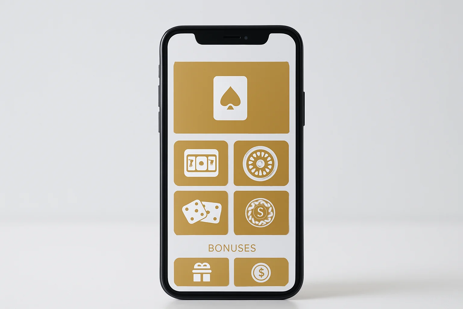 Modern smartphone displaying sleek casino app with games and bonuses