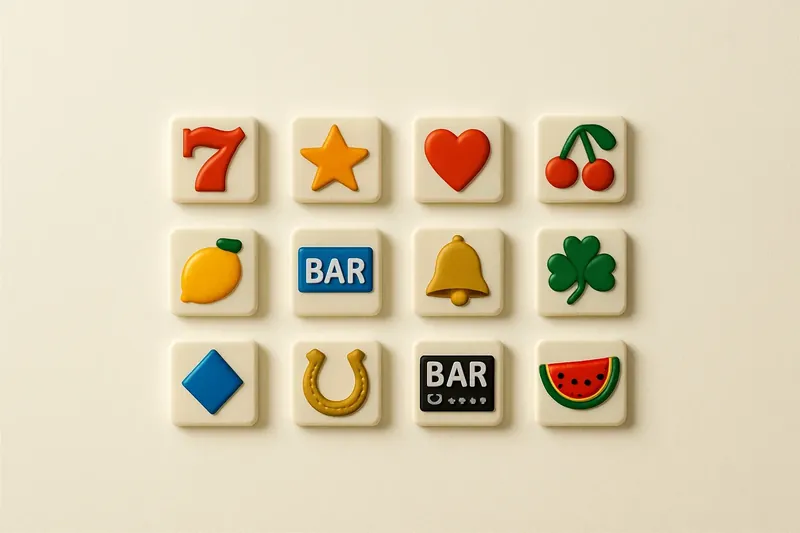 Twelve mini slot symbols arranged in a clean 4x3 grid